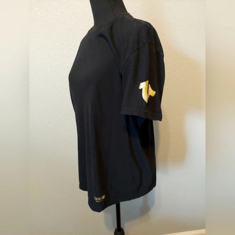 True Religion Womens Classic Logo Black T Gold Logo Large 90s Y2K